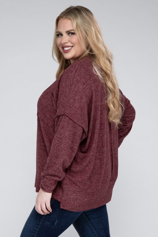 Plus Brushed Mélange Drop Shoulder Sweater