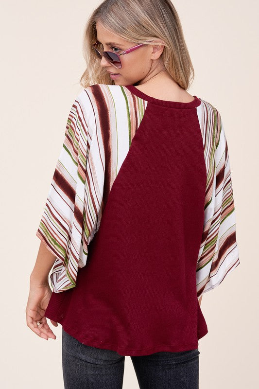 PLUS WAFFLE STRIPE MIX KIMONO TOP