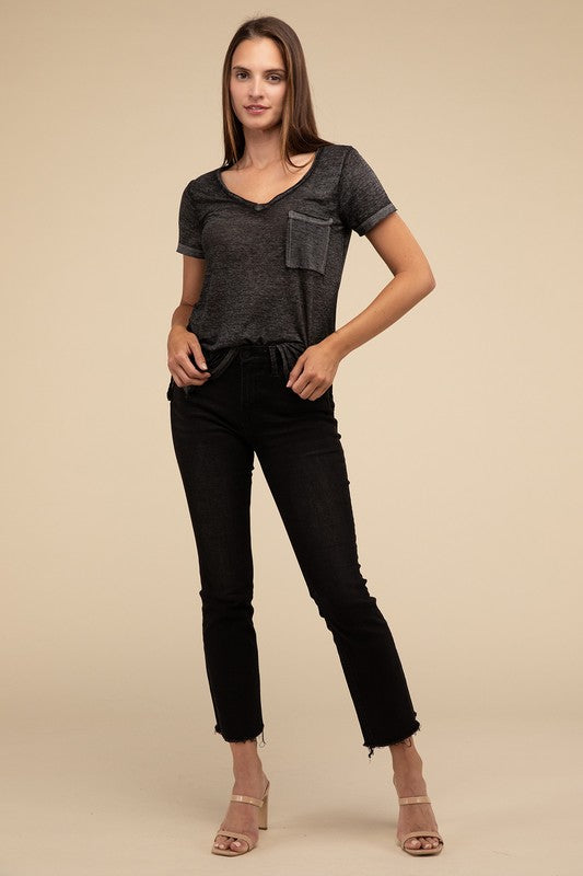 Washed Mélange Burnout Scoop V-Neck Top