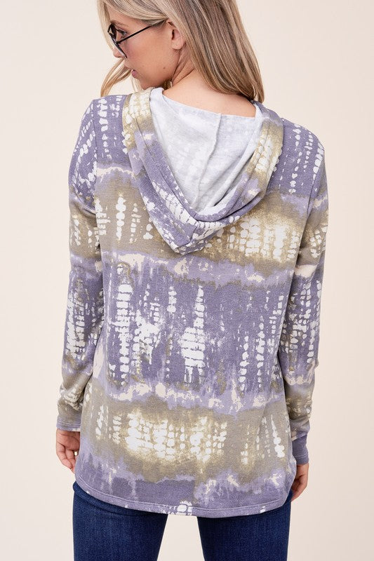 TERRY TIE DYE LONG HOODIE PLUS TOP