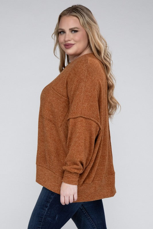 Plus Brushed Mélange Drop Shoulder Sweater