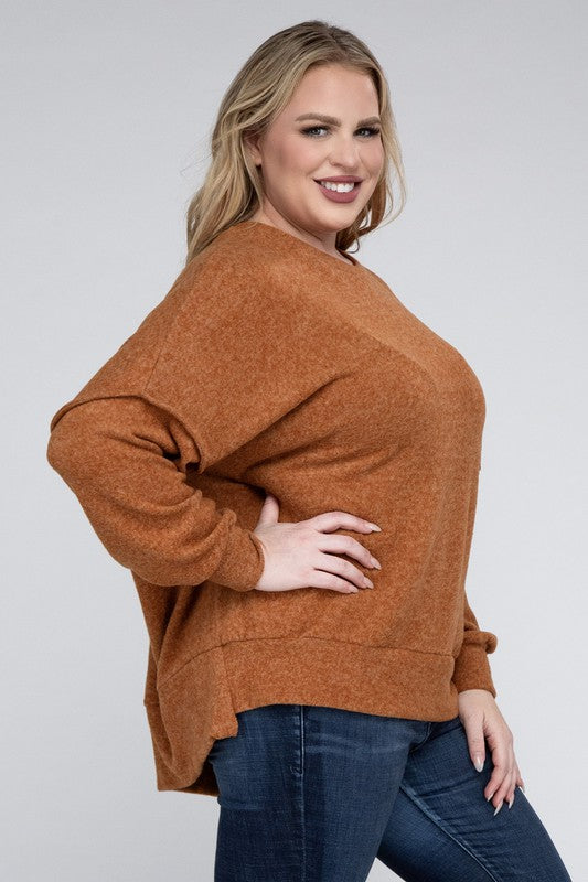 Plus Brushed Mélange Drop Shoulder Sweater