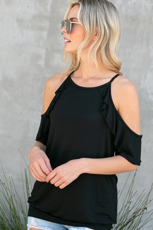 PLUS COLD SHOULDER RUFFLE SLEEVE TOP