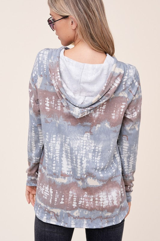 TERRY TIE DYE LONG HOODIE PLUS TOP