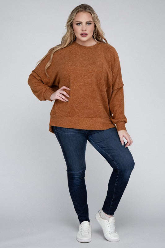 Plus Brushed Mélange Drop Shoulder Sweater