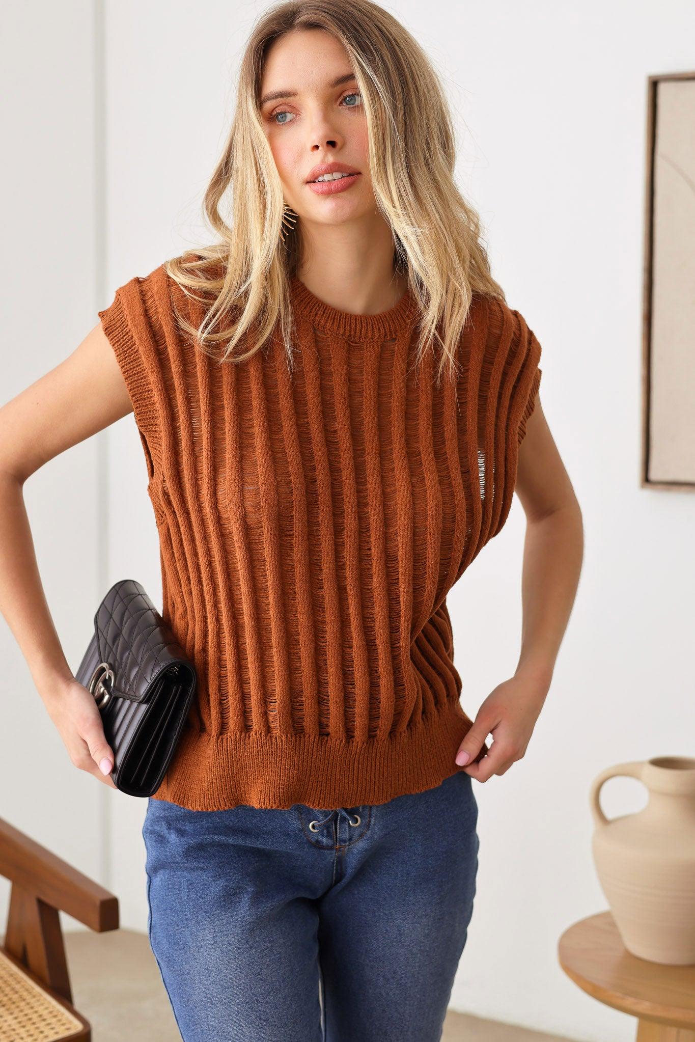 *SALE * Oversize Sleeveless Ladder Stitch Ribbed Sweater Top