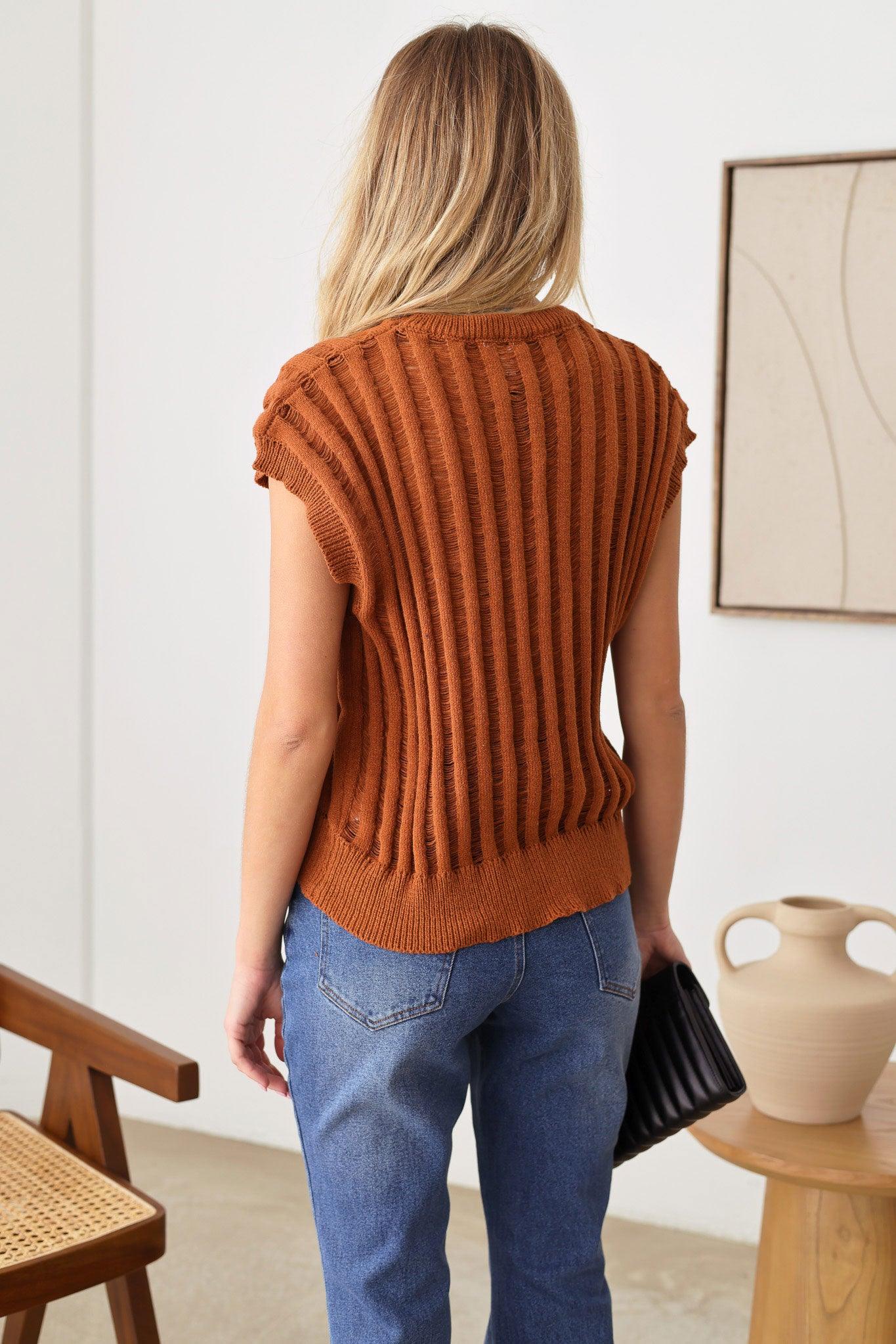 *SALE * Oversize Sleeveless Ladder Stitch Ribbed Sweater Top