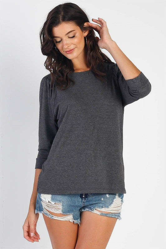 *SALE* Charcoal Textured Crew Neck Midi Sleeve Sweatshirt