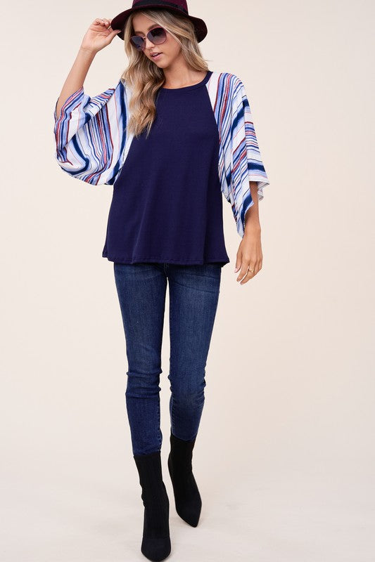 PLUS WAFFLE STRIPE MIX KIMONO TOP