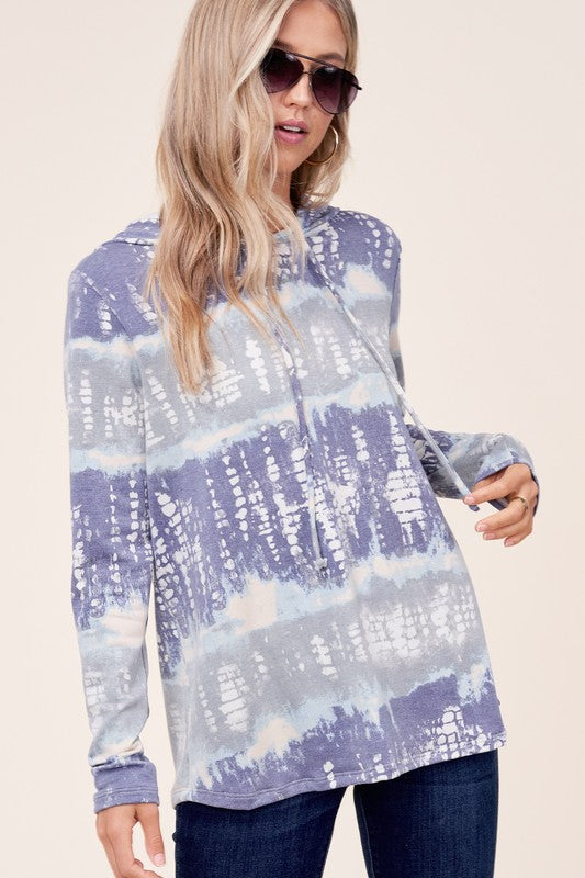 TERRY TIE DYE LONG HOODIE PLUS TOP