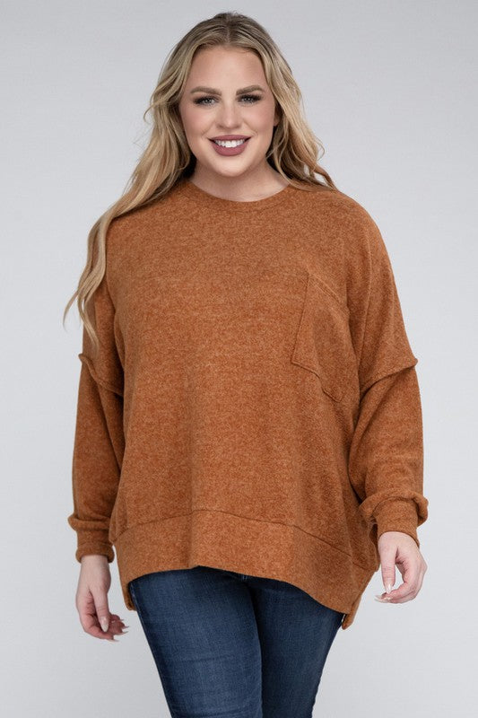 Plus Brushed Mélange Drop Shoulder Sweater