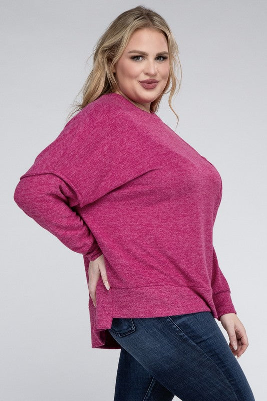 Plus Brushed Mélange Drop Shoulder Sweater