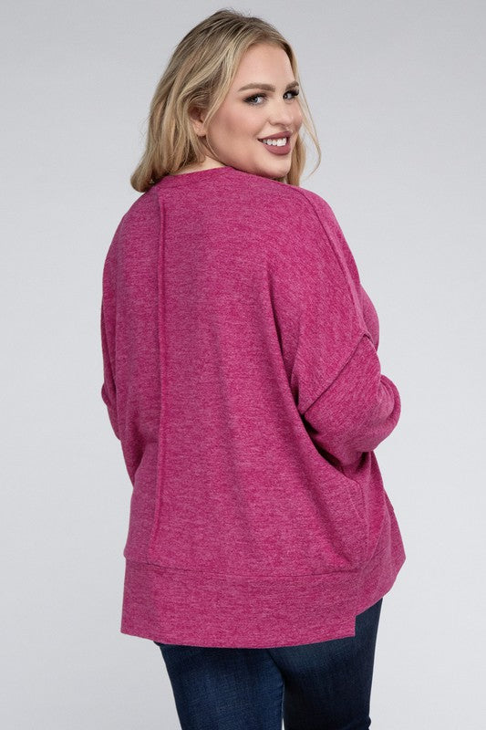 Plus Brushed Mélange Drop Shoulder Sweater