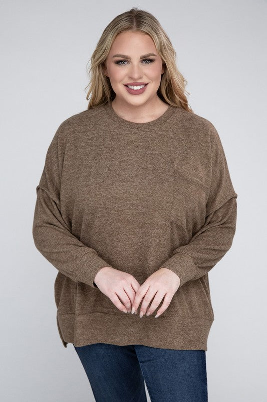 Plus Brushed Mélange Drop Shoulder Sweater