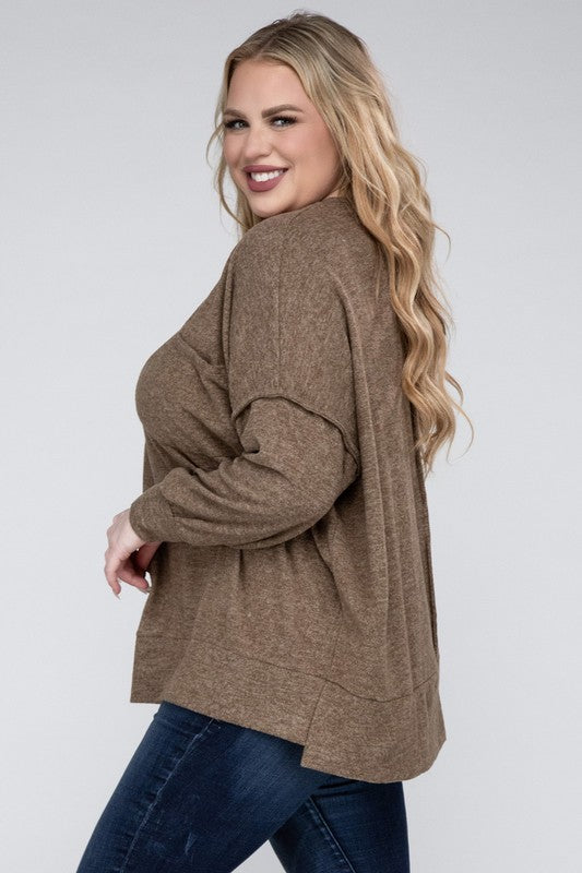 Plus Brushed Mélange Drop Shoulder Sweater