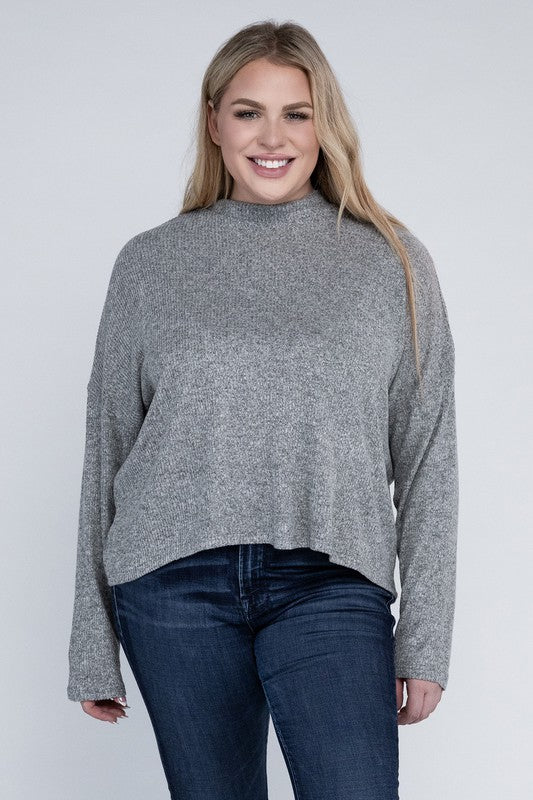 Plus Drop Shoulder Long Sleeve Top