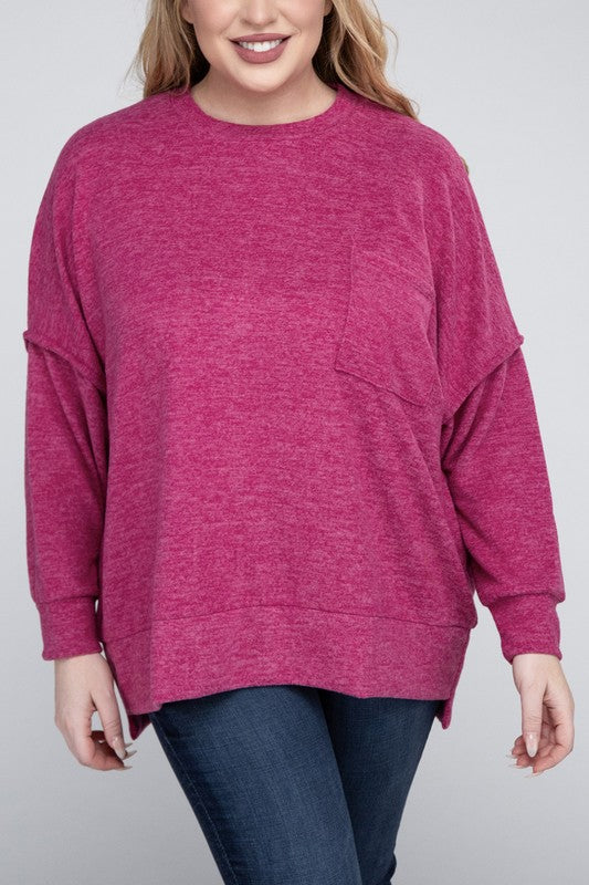 Plus Brushed Mélange Drop Shoulder Sweater