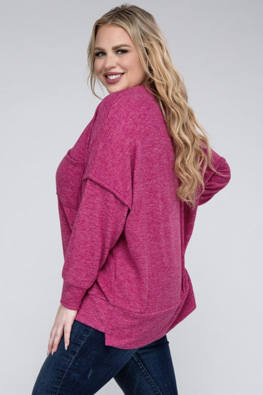 Plus Brushed Mélange Drop Shoulder Sweater