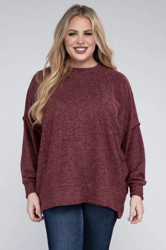 Plus Brushed Mélange Drop Shoulder Sweater