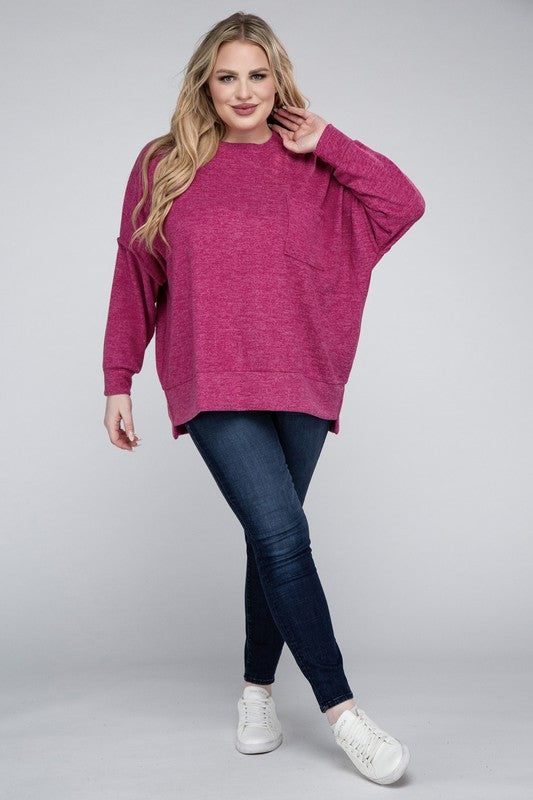 Plus Brushed Mélange Drop Shoulder Sweater