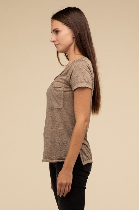 Washed Mélange Burnout Scoop V-Neck Top