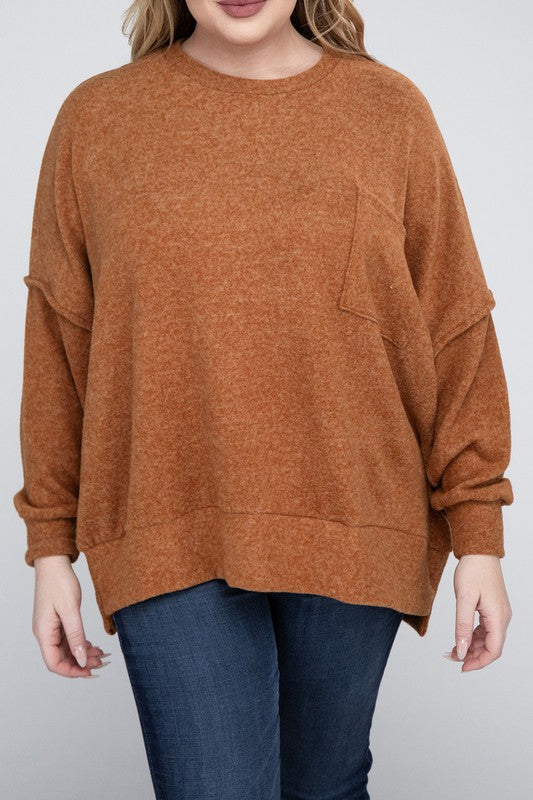 Plus Brushed Mélange Drop Shoulder Sweater