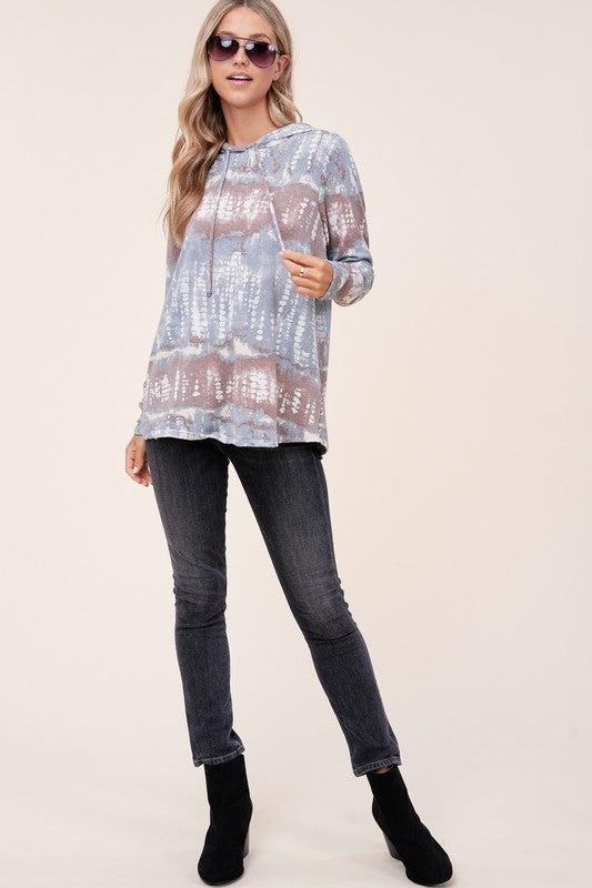 TERRY TIE DYE LONG HOODIE PLUS TOP