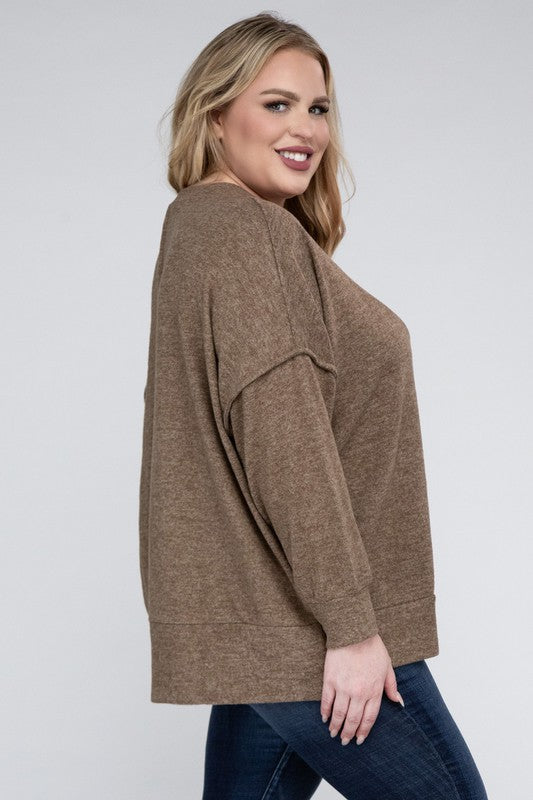 Plus Brushed Mélange Drop Shoulder Sweater