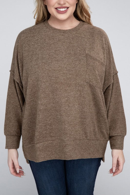 Plus Brushed Mélange Drop Shoulder Sweater