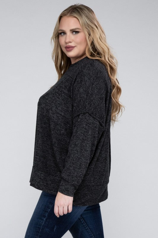 Plus Brushed Mélange Drop Shoulder Sweater