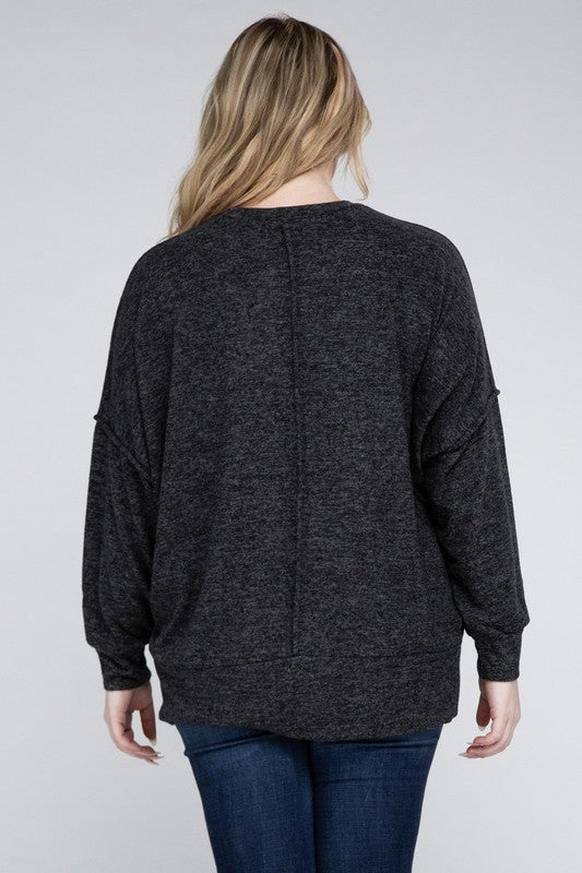 Plus Brushed Mélange Drop Shoulder Sweater